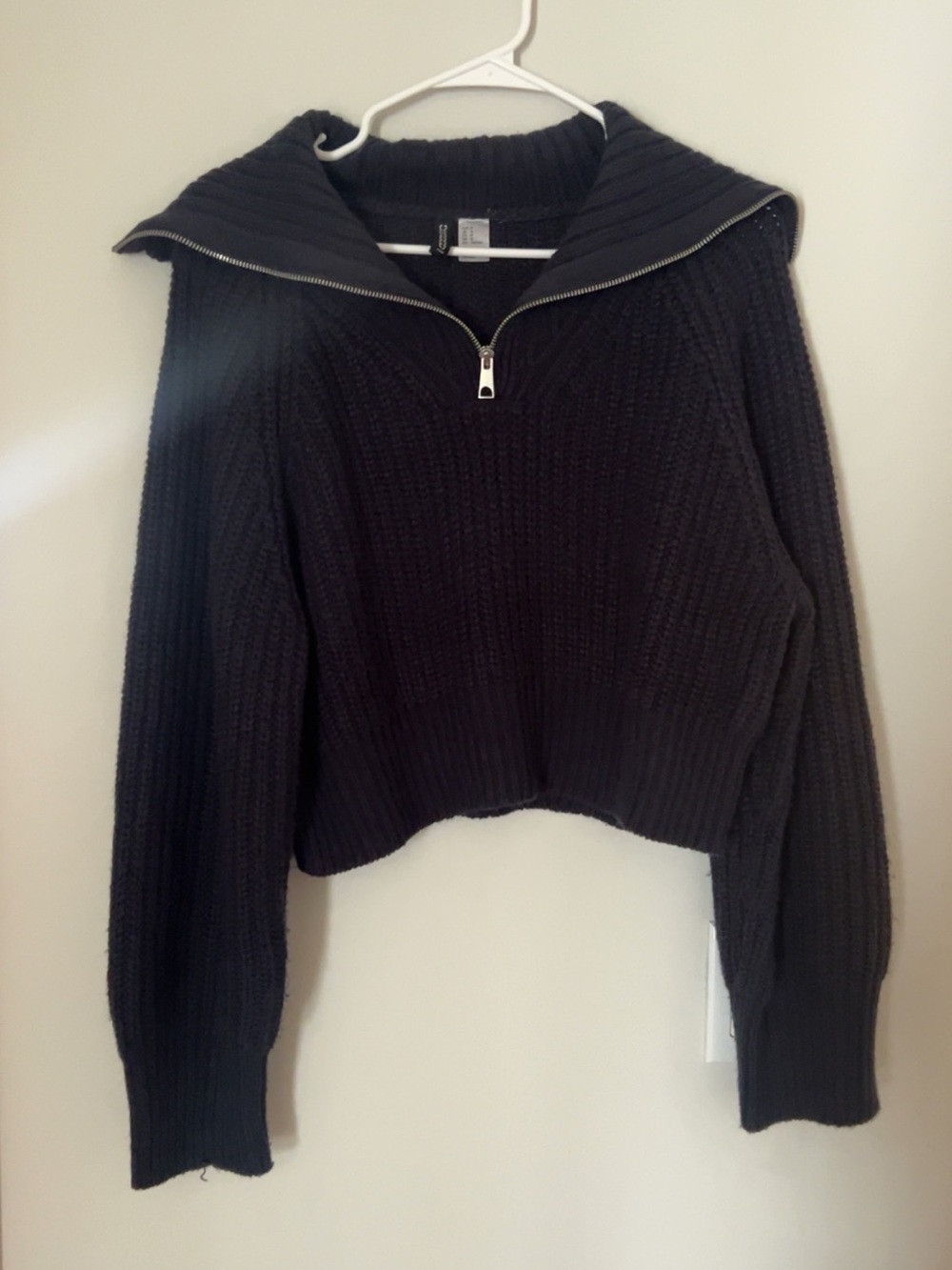 H&M Black Ribbed Funnel-Zip Sweater